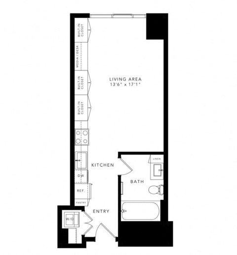 Floor plan for studio, 1 bath, 475 sqft
